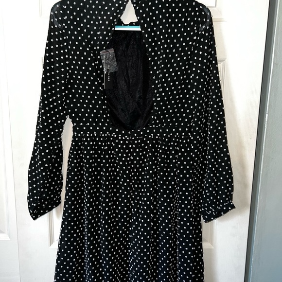 I. Madeline Black and White Polka Dot Dress, L - Picture 2 of 7